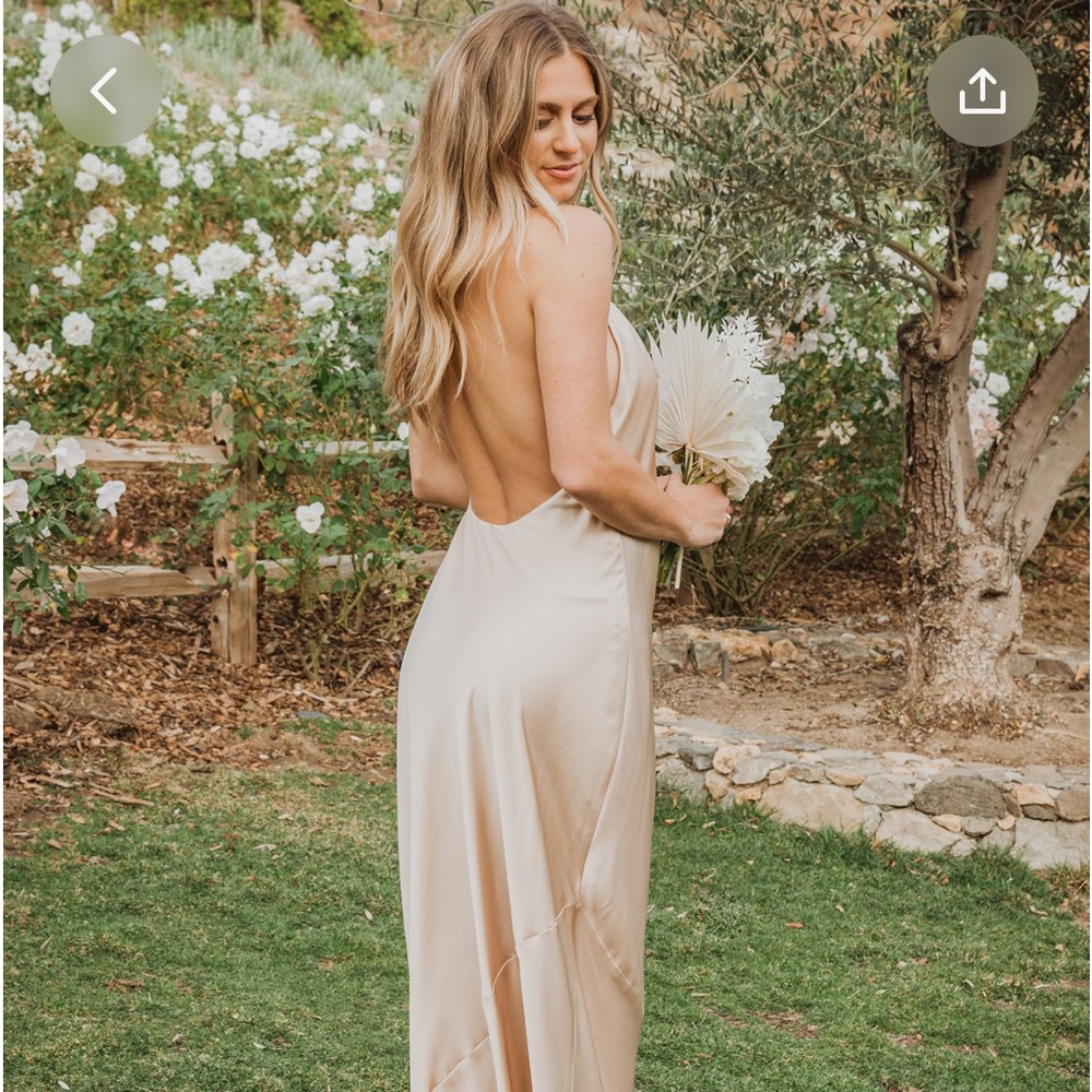 Show me your mumu dress. Size S. Runs big. Champagne satin Luxe